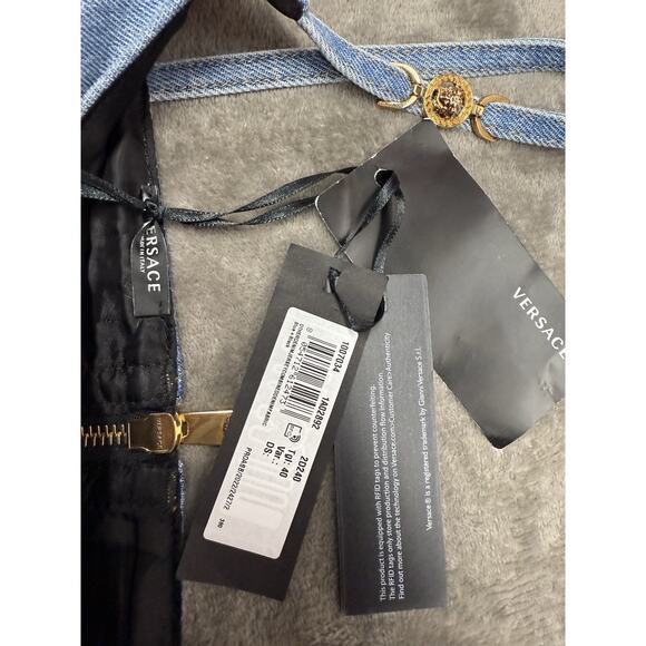 Versace Cropped Denim Jersey Bustier Top Blue Black IT 40 US 4 NWT $1275 - Picture 9 of 16